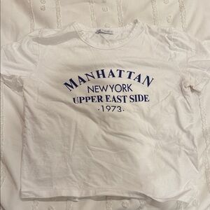 Zara White Tee with Blue Print